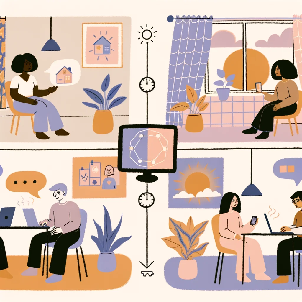 Remote collaborators arranged around a shared BeDrive workspace