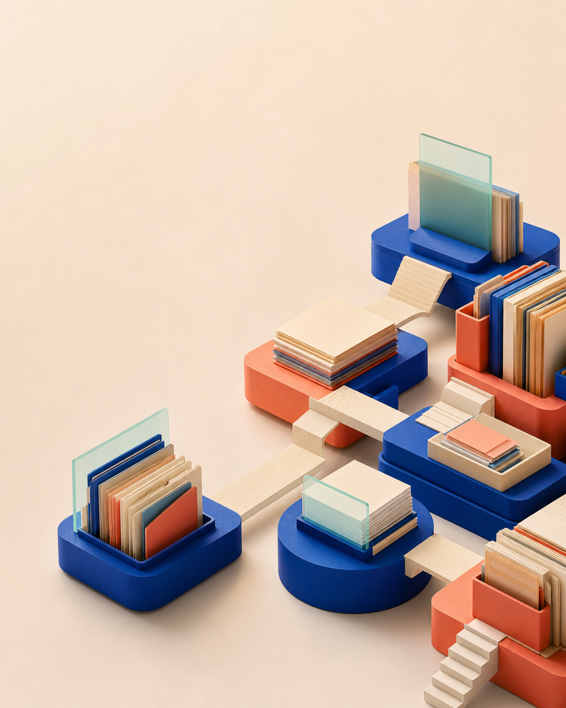 Connected modular platforms holding folders and documents