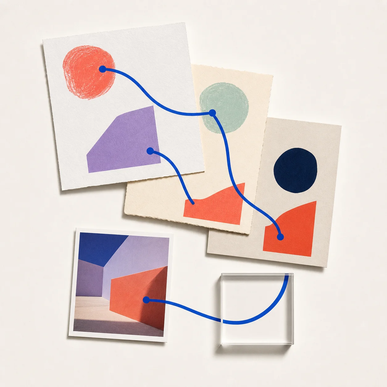Abstract paper forms connected by a cobalt route