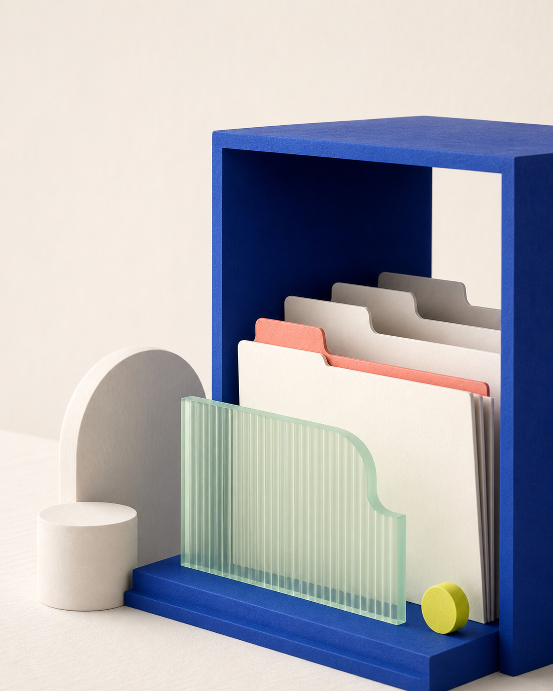 Layered folders inside a secure cobalt frame